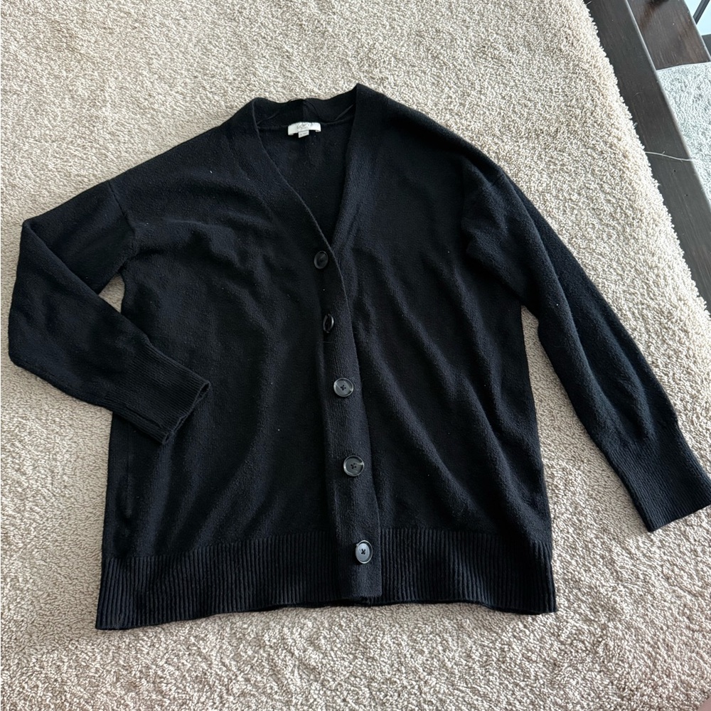 Loft | Solid Black Button Front V-Neck Long Sleev… - image 1